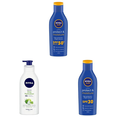 NIVEA Sun Lotion SPF 50 & 30, 125 Ml &All Skin Body Lotion 600 Ml